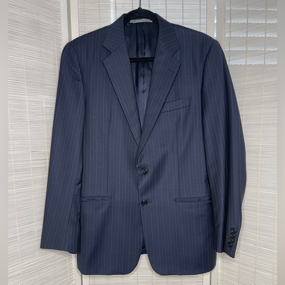 Hickey Freeman Navy Pinstripe Blazer Notch Lapel Two Button Size 40R